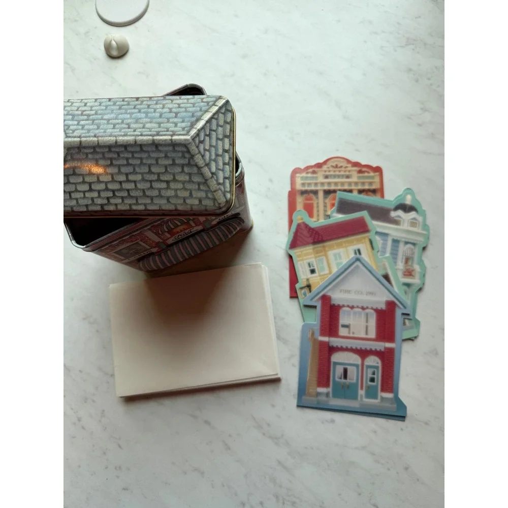 VTG Hallmark Hall Bros Cards Gifts Storefront Tin Partial Set Notecards Decor